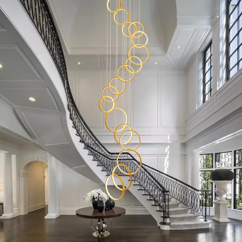Miniatura 8 de Candelabro moderno para entrada para techos altos, lámpara moderna regulable dorada para escalera, de lujo, techo alto, lámpara colgante LED