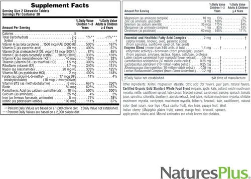 Miniatura 5 de NaturesPlus Animal Parade Gold Multivitamínico Masticables para niños, sabor a cereza, 60 tabletas masticables en forma de animal, con vitamina D3