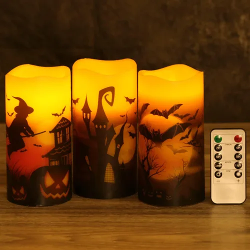 Miniatura 7 de Juego de 3 velas de cristal dorado sin llama con control remoto y temporizador, velas LED de cera real controladas con llama 3D parpadeante, D 3