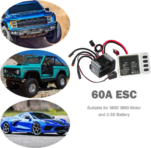 Miniatura 4 de GOUPRC 60A sin escobillas RC ESC 2-3S controlador de velocidad eléctrico impermeable con tarjeta de programación para accesorios a escala 1/10 RC