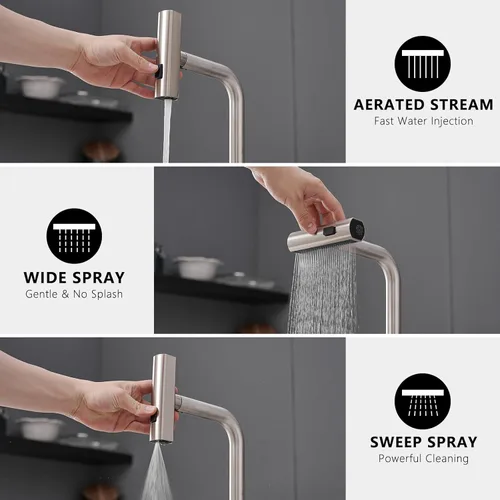 Miniatura 3 de AIMADI - Grifo de cocina en cascada con rociador extraíble, modernos grifos de fregadero de cocina de una sola manija y un solo orificio de acero
