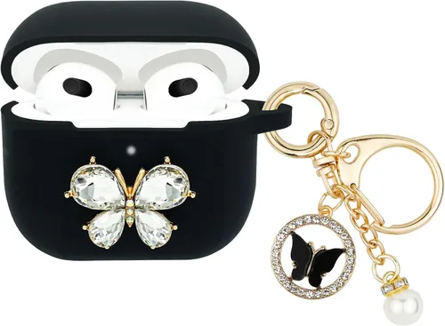 Miniatura 8 de Wonhibo Funda para Airpods 3, bonita funda de diseño azul mariposa para Airpod 3ª serie 3 tercera generación 2021 con llavero