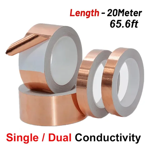 Miniatura 3 de vilihkc Cinta de lámina de cobre de doble cara (0.8 pulgadas x 66 pies) con conductor - blindaje EMI, vidrieras, soldadura, reparaciones eléctricas