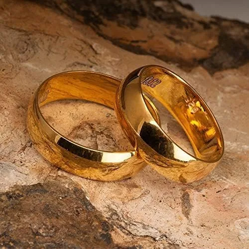 Miniatura 7 de Juego de anillos de boda de 0.236 pulgadas, chapado en oro de 14 quilates, juego de alianzas de boda a juego personalizado para hombre y mujer