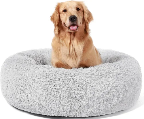 HACHIKITTY Cama relajante en forma de dona para perros, Camas para cachorros de interior para perros grandes, XLarge 36 pulgadas Gris