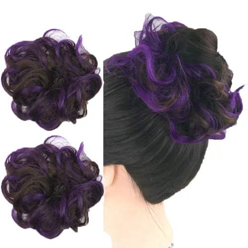 Miniatura 5 de Extensiones de cabello rizado, color marrón y rosa claro, extensiones de moño desordenado, 2 unidades por paquete, extensiones de moño elástico