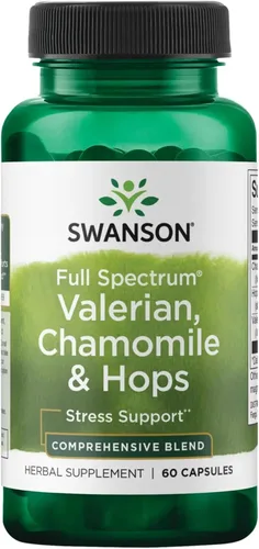 Swanson Valeriana, manzanilla y lúpulo – Suplemento herbario de espectro completo que promueve la relajación y la comodidad – Fórmula natural que