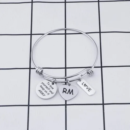 Miniatura 3 de LACAKU - Pulsera para niño, Kpop, BTS, Bangtan, dijes con textos en inglés, amarte a ti mismo, A.R.M.Y, regalo de joyería para niños, acero