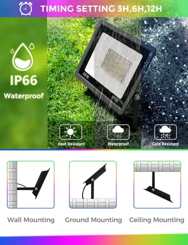 Miniatura 4 de L LOHAS LED Luz de Inundación LED RGB para Exteriores, 25W Luces de Fiesta DIY que Cambian de Color con Control Remoto, Luz de Patio