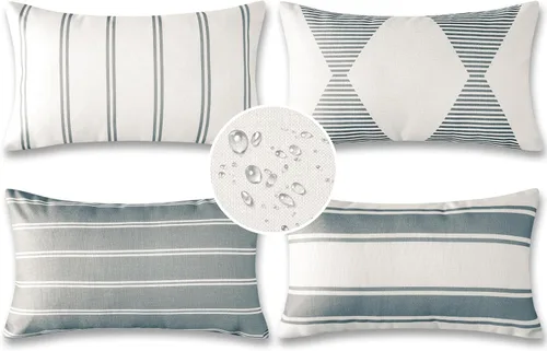 Miniatura 18 de OTOSTAR Juego de 4 fundas de almohada decorativas impermeables para exteriores, fundas decorativas geométricas de 18 x 18 pulgadas, fundas cuadradas