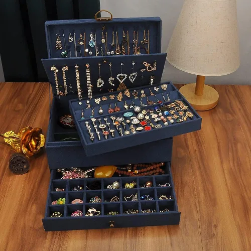 Miniatura 3 de GYJOYERO Joyero organizador de aretes de joyería para mujeres y niñas 4 capas con cajones collares anillos relojes vitrina almacenamiento