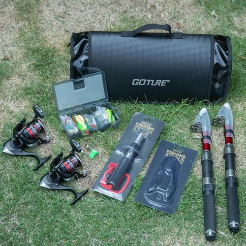 Miniatura 2 de Goture Combos de caña de pescar y carrete - 2 piezas de caña telescópica + 2 piezas de carretes giratorios precargados con bolsa de transporte, kit