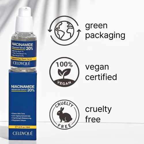 Miniatura 4 de Niacinamida 20% + ácido hialurónico 1% suero para la cara con extracto de té verde – Minimizador de poros, tono de piel uniforme, línea fina