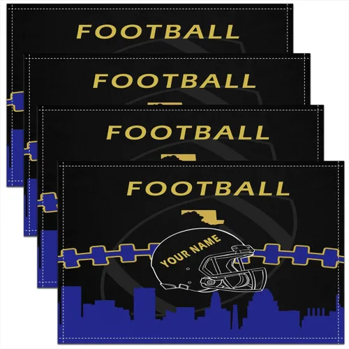 Erosebridal Juego de 4 manteles individuales personalizados de fútbol de 12 x 18 pulgadas, manteles individuales para adultos, manteles individuales