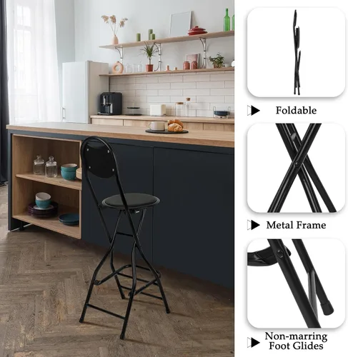 Miniatura 4 de Sintuff Taburete de bar plegable de 26 pulgadas de altura de asiento con respaldo de cuero, taburetes plegables acolchados para adultos, sillas