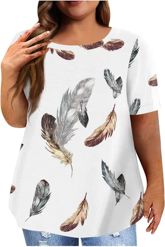 Blusa de manga corta para mujer, elegante, floral, elegante, con dobladillo curvado, diseño de verano, cuello redondo, blusa tipo túnica