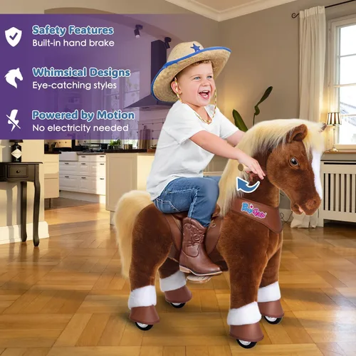 Miniatura 2 de PonyCycle Caballo para montar en pony avanzado modelo Y de peluche marrón juguete de caballo de montar tamaño 3 para edades 3–4, caballo balancín