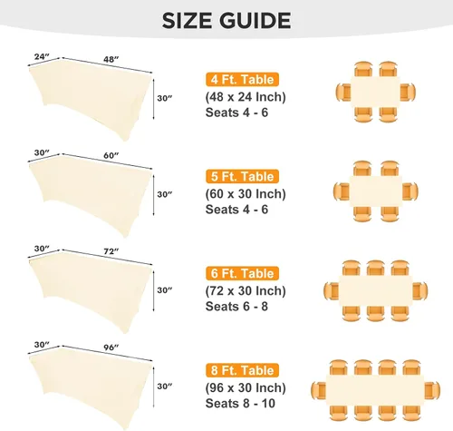 Miniatura 5 de Paquete de 2 fundas de mesa ajustadas rectangulares de spandex de 6 pies, color beige, mantel de tela elástica sin arrugas para fiestas, ferias