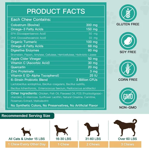 Miniatura 2 de NATURE TARGET Masticables liofilizados para aliviar la alergia para perros, con probióticos, calostro para la salud inmunológica, antipicazón