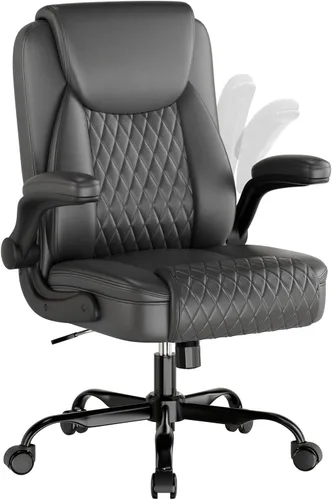 Miniatura 9 de COMHOMA Silla de oficina de cuero, silla de escritorio para computadora con brazos abatibles y respaldo ergonómico, silla ejecutiva resistente