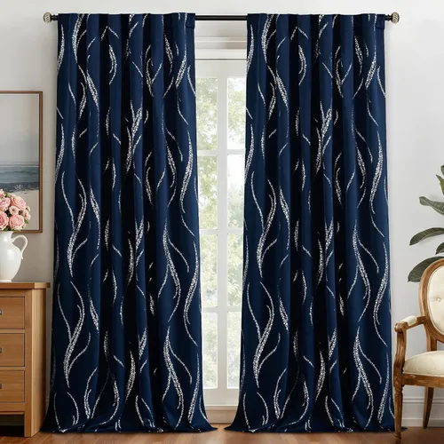 Miniatura 73 de Yakamok Cortinas opacas de 84 pulgadas de largo para sala de estar, con aislamiento térmico, patrón de líneas onduladas doradas, patrón de puntos