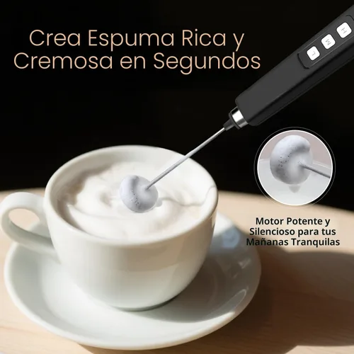 Miniatura 5 de Espumador de leche recargable de mano con 3 batidores de acero inoxidable desmontables, mezclador de bebidas ajustable de 3 velocidades, mini varita