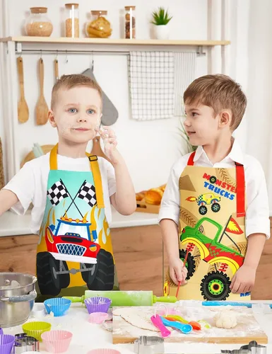 Miniatura 6 de Paquete de 2 delantales para niños pequeños, delantales artísticos para niños pequeños