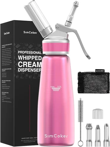 Miniatura 10 de Dispensador profesional de crema batida de aluminio de 16.9 fl oz / 1 pinta, batidor de crema a prueba de fugas con 3 puntas de decoración, probado