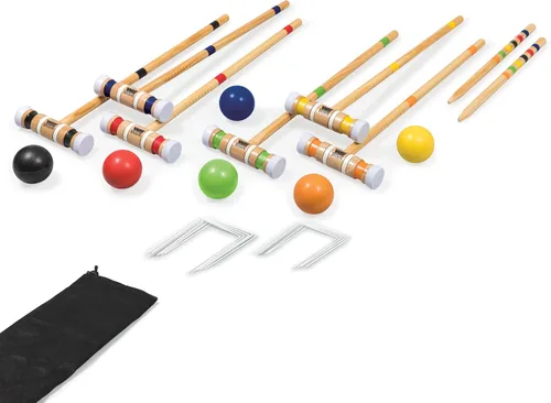 Wild Sports Juego de croquet para 6 jugadores, incluye 6 mazos, 6 bolas, 2 estacas, 9 wickets, bolsa de almacenamiento, para todas las edades, para