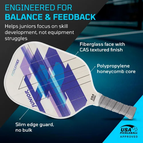 Miniatura 6 de PicklePro Junior - Paleta de pickleball juvenil con cubierta, pala ligera de fibra de vidrio para principiantes y jugadores jóvenes, agarre Malibu V2