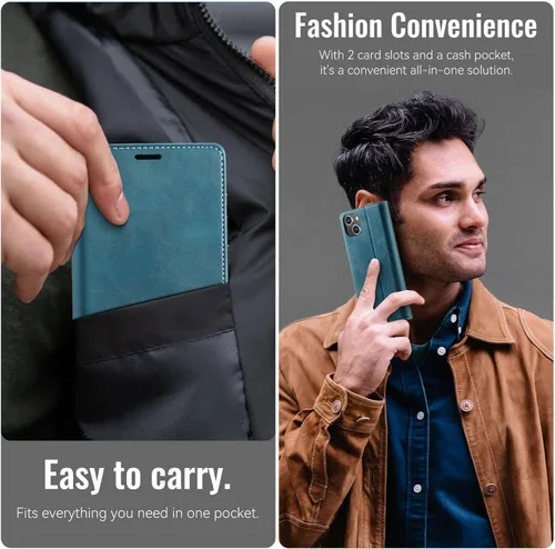 Miniatura 5 de Funda tipo cartera para iPhone 13 de piel tipo cartera con tarjetero y función atril, cierre magnético, bloqueo RFID, TPU a prueba de golpes