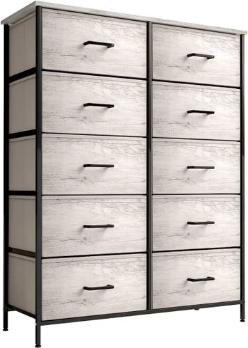 Miniatura 4 de Sorbus Cómoda con 10 cajones de madera sintética, unidad organizadora de pecho con marco de acero, parte superior de madera y asa, contenedores