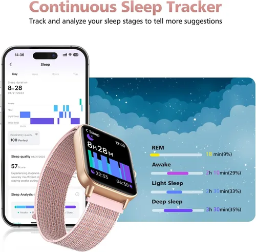 Miniatura 4 de Relojes inteligentes para mujer, rastreadores de fitness Alexa de 1.85 pulgadas con llamadas y SMS, frecuencia cardíaca, SpO2, monitor de estrés