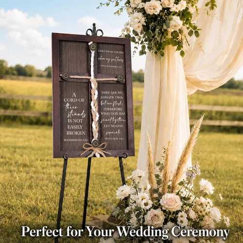 Miniatura 7 de Letrero de ceremonia de boda con un cordón de tres hebras, 15 x 10 pulgadas de cuerda de unidad de madera para boda, idea de ceremonia de unidad