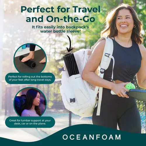 Miniatura 3 de Oceanfoam Ripple - Rodillo de espuma de viaje (11 x 3.35 pulgadas), mini rodillo de espuma firme para terapia física, masaje de tejido profundo