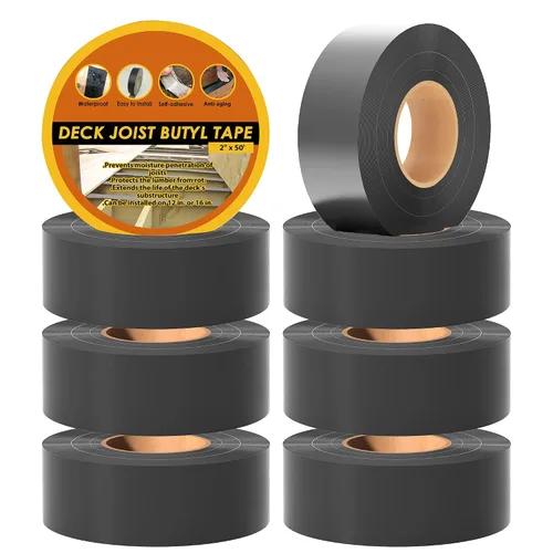 Cinta para Viguetas de Terraza de 1-5/8" x 50', Paquete de 8 Cintas Impermeables de Butilo para Terraza, Cinta Autoadhesiva Resistente a la