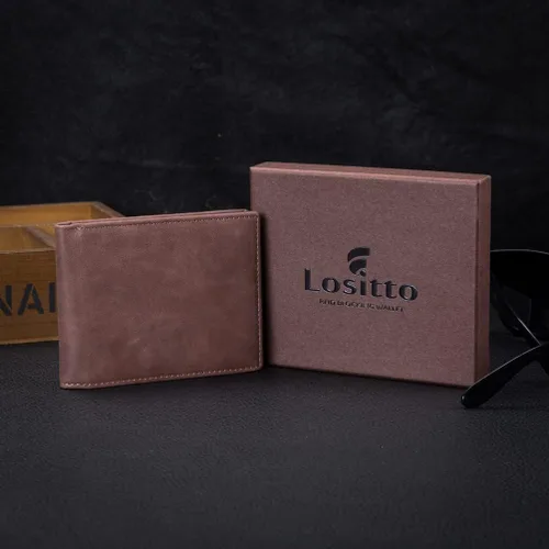 Miniatura 6 de Lositto Cartera de cuero de grano superior con bloqueo RFID para hombres, excelente como plegable de viaje