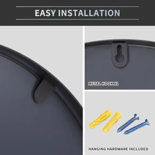 Miniatura 6 de ZenStyle Espejo de pared circular de 18 pulgadas x 2 pulgadas, color negro, espejo de baño con marco de metal grande con ganchos prefijados para un
