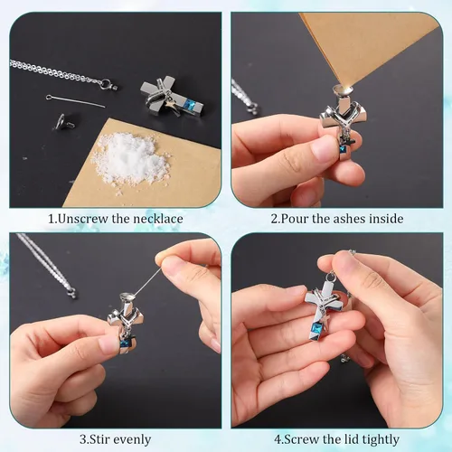 Miniatura 48 de 16 piezas de collar de urna para cenizas, medallón de cenizas talladas de acero inoxidable impermeable con 8 kit de relleno, cilindro de corazón