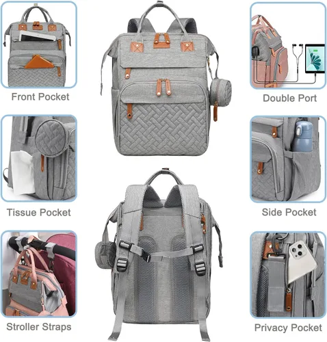 Miniatura 3 de SHITIESHOU Bolsa de pañales para mamá y papá, con cambiador, 19 bolsillos, grande, impermeable, bolsa de pañales para bebé, niña, niño, con bolsillo
