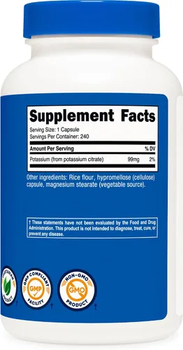 Miniatura 4 de Nutricost Citrato de potasio 99 mg, 240 cápsulas - Sin gluten, sin OMG