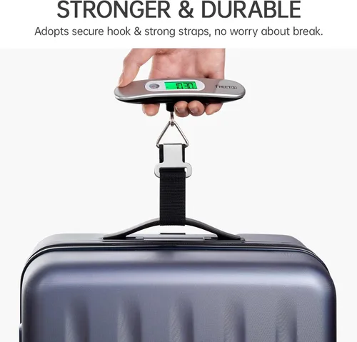 Miniatura 5 de FREETOO Báscula de equipaje portátil digital para maleta, báscula de viaje con función de tara, capacidad de 110 libras