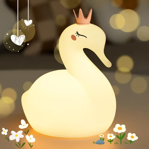 Miniatura 9 de Luz nocturna de silicona para niños – Lámpara recargable con control táctil y 8 colores, lindo diseño de animales para habitación infantil