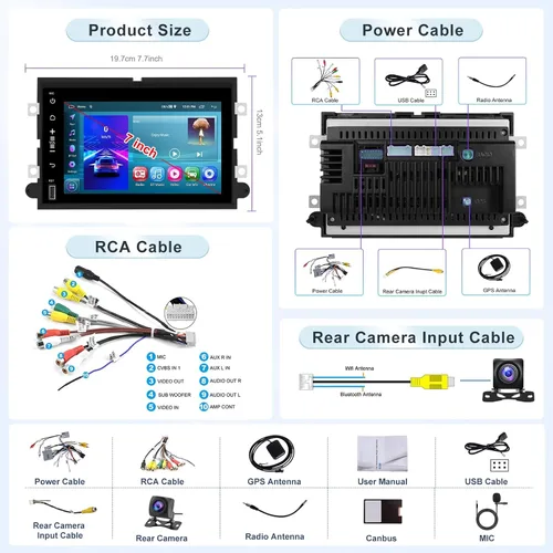 Miniatura 8 de [2G+64G] Radio de coche para Ford F150/F250/F350/E250/E350 Edge Fusion Explorer con Carplay inalámbrico Android Auto, pantalla táctil HD de 7