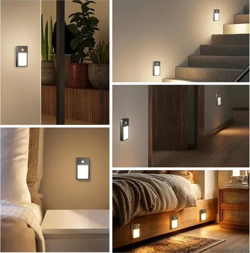 Miniatura 6 de VST Luces nocturnas con sensor de movimiento, luces de escalera recargables con instalación de succión magnética para interiores, dormitorio, Negro