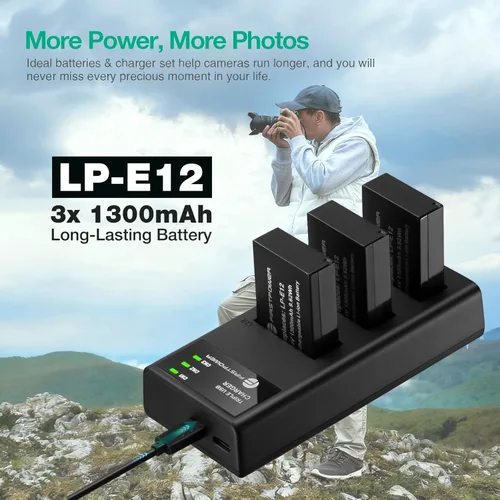 Miniatura 2 de FirstPower Paquete de 3 baterías LP-E12 y cargador de triple ranura para cámaras Canon EOS M50, M50 Mark II, M, M2, M10, M100, M200, Rebel SL1