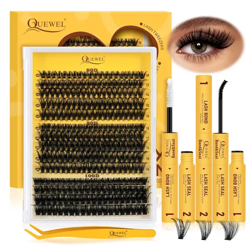 Miniatura 40 de QUEWEL Kit de extensión de pestañas DIY, racimos de pestañas 3D con 280 piezas, racimos de pestañas mixtas de 10-16 mm (30+40+50D), pinzas