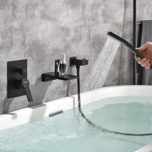 Miniatura 6 de SHAMANDA Grifo de bañera montado en la pared tipo cascada con ducha de mano, Grifo de bañera de una sola manija para baño, Juego de grifo de ducha