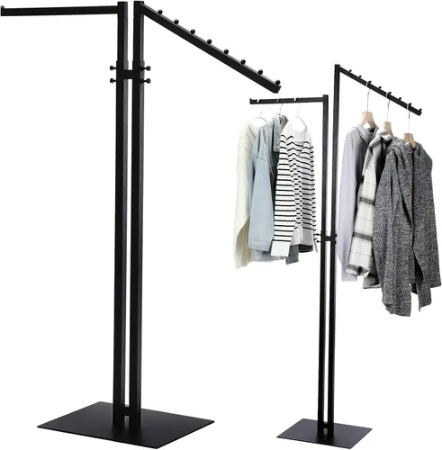 Ripeng Perchero de ropa de 2 vías con brazos rectos e inclinados, perchero de ropa resistente para restaurantes minoristas, pantalla de Negro