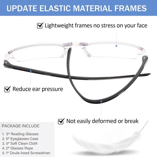 Miniatura 7 de AQWANO 5 Pack Rimless Reading Glasses Women Men Blue Light Block, Lightweight Clear Frames Computer Readers Anti Glare